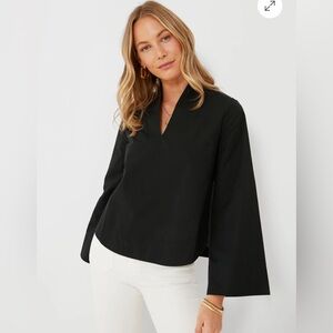 Pomander Place Black V-Neck Long Sleeve Blouse Tunic Size Large Bell Sleeves